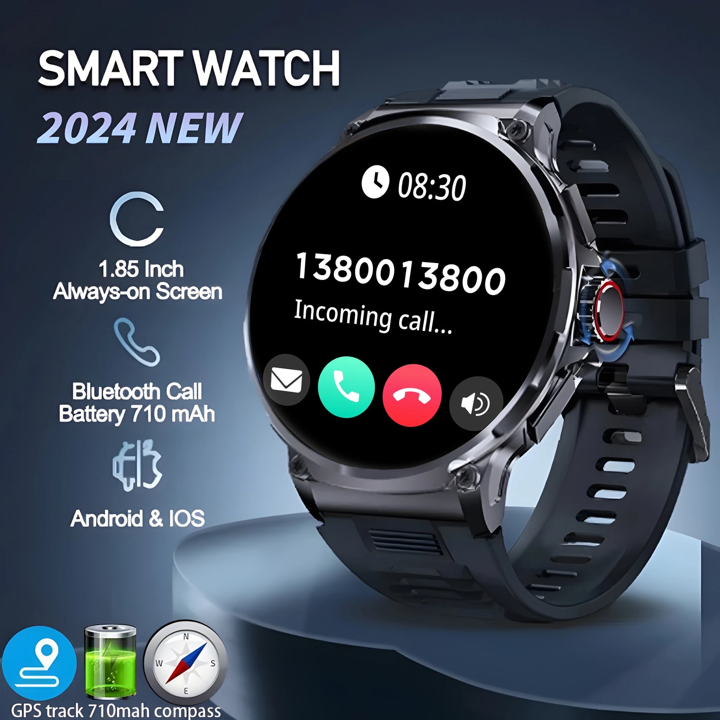 2024 New Outdoor GPS Track Smart Watch Men 1.85"HD Full Touch Screen 400+Dial 710 Mah Battery AI Voice Bluetooth Call Smartwatch