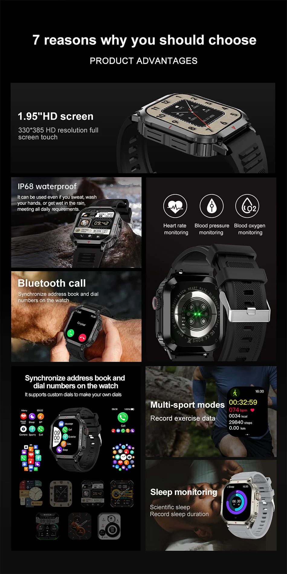 2024 For Xiaomi New Rugged Military GPS Smart Watch Men Bluetooth Call Health Monitoring AI Voice Sports Waterproof Smartwatches