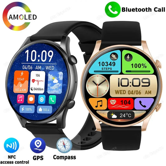 2024 New NFC AMOLED Smartwatch Men Women BT Wireless Call Compass Voice Assistant GPS Sports Fitness SmartWatch For Android IOS