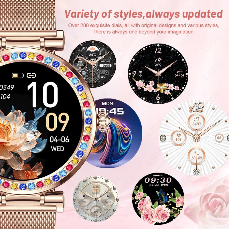 LIGE Pretty Colored-diamonds Smart Watch Woman 2024 Bluetooth Call Waterproof Smartwatch Women Custom Watch Face Ladies Watches