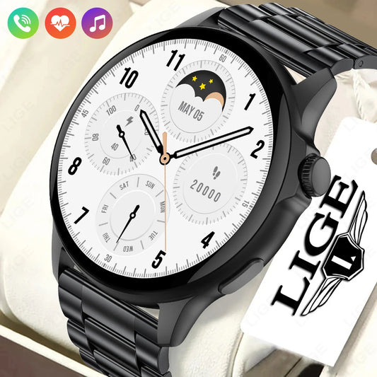 LIGE 2024 Smart Watch Men Full Circle Touch Screen Bluetooth Call Men Steel Smartwatch Waterproof Sport Activity Fitness Watches