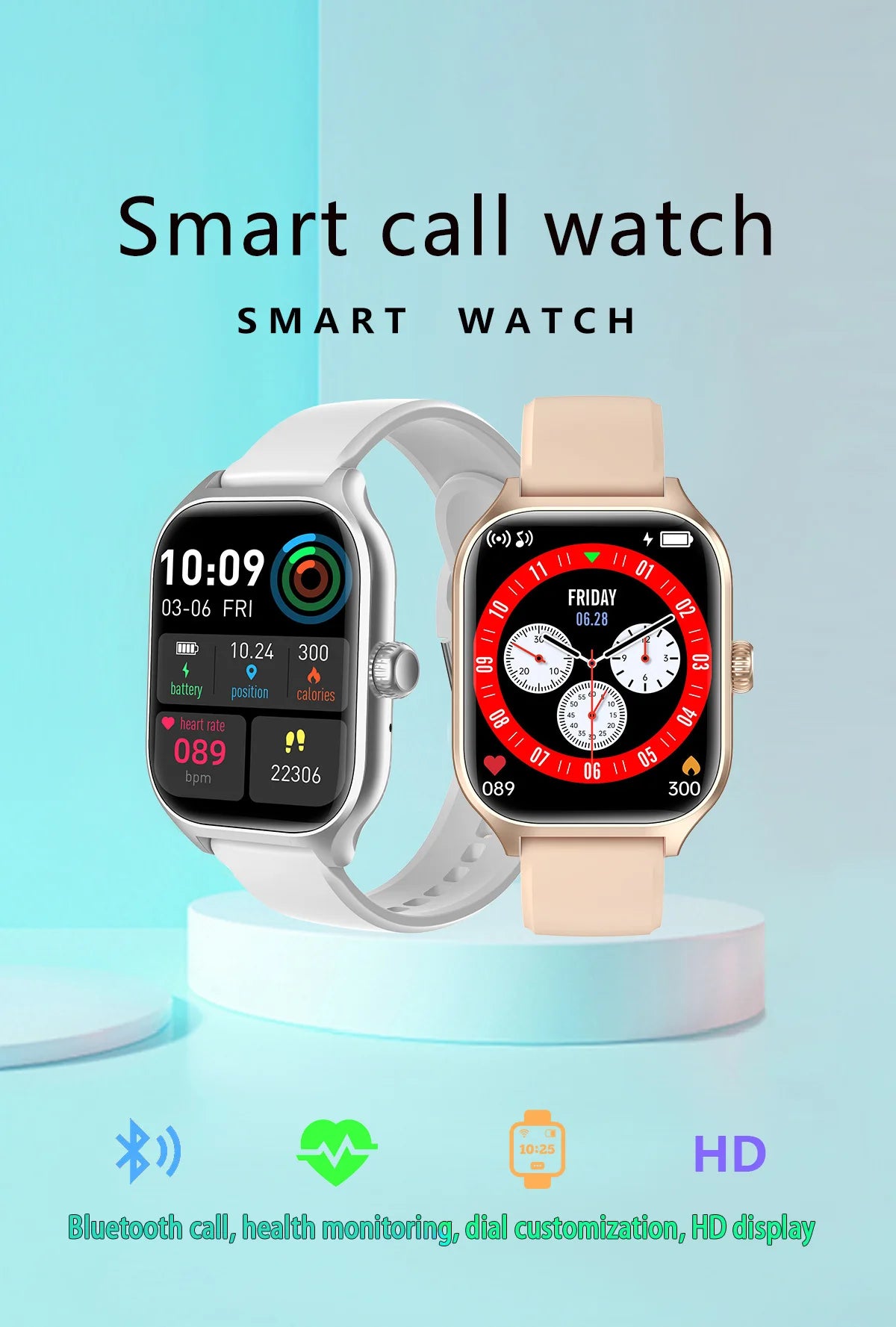 Smart Watch Men Women 1.75 Inch Touch Screen Sport Fitness Watch BT Call Digital Smartwatch Men Wristwatch Gift 2024 New