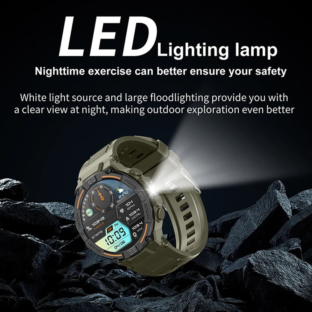 LED Flashlight Smartwatch Men Outdoor Sports Tracker Health Monitoring Voice Assistant Bluetooth Call Smart Watch Men 2024 New