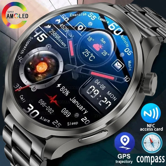 2024 New For HUAWEI Outdoor Sports Smart Watch Men AMOLED Screen NFC GPS Compass Heart rate Waterproof Bluetooth Call SmartWatch