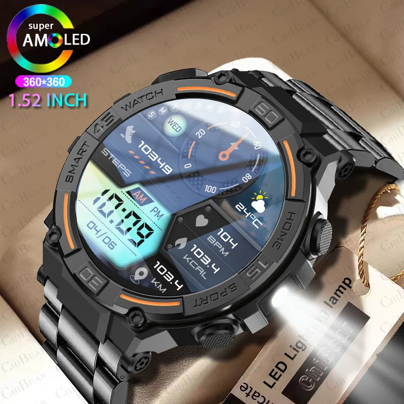 ChiBear 2024 New Smart Watch Men Outdoor Sports LED Lighting 360*360 HD Screen Heart Rate Waterproof Bluetooth Call SmartWatch