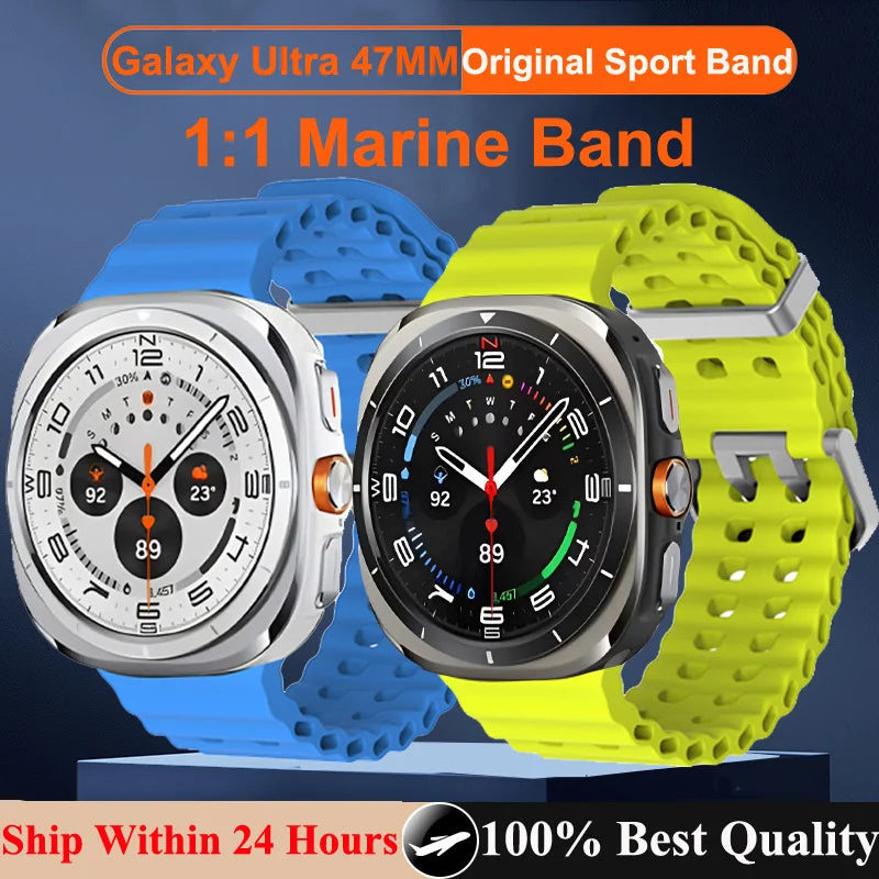 1:1 Marine Band For Samsung Galaxy Watch Ultra 47mm NO Gaps Sports Silicone Strap For Samsung Watch 7 Ultra 47mm Bracelet Correa