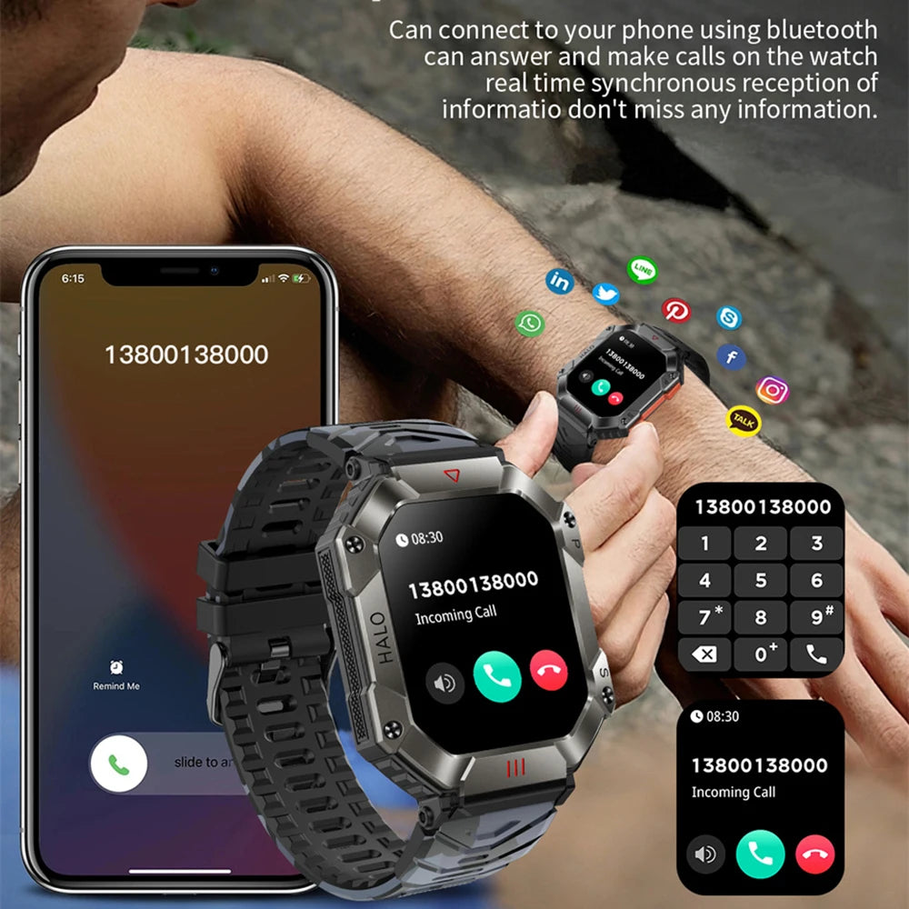 2024 New 650mAh Large Battery SmartWatch Men Compass Heart Rate IP68 Waterproof Bluetooth Call Sports Military Smart Watch Men