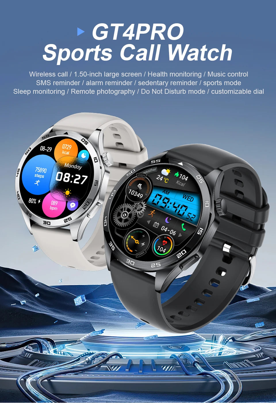 LIGE GT4 Pro Smart Watch Men ECG Health Monitoring Bluetooth Call Sports Fitness Tracker Music Smartwatch 2024 For Android IOS