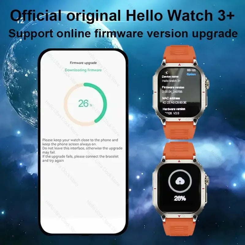 2024 New Hello Watch 3+ Smartwatch 49mm Ultra HD AMOLED 4G ROM NFC GPS Compass Clock Bluetooth Call Smart Watch 3 Plus Men Women