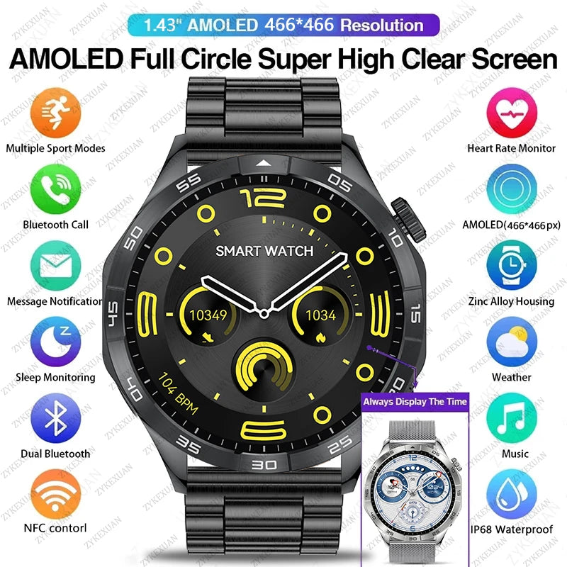 For Men Watch GT4Pro+ AMOLED Smartwatch Blood Oxygen Bluetooth Call Heart Rate IP68 Waterproof Sport Women Men SmartWatch 2024