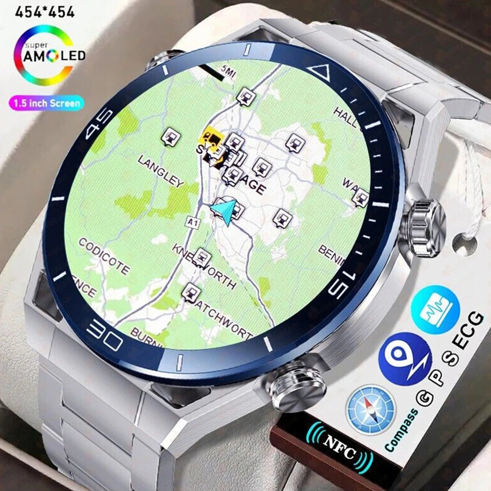 2024 New Smart Watch Men GPS Tracker AMOLED 454*454 HD Screen Heart Rate Smart Watch Bluetooth Call HD Full Touch SmartWatch