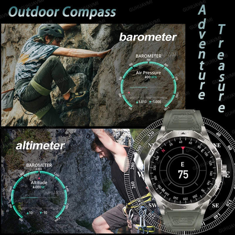 2024 New Men Smart Watch GPS Tracking Outdoor Sports Compass Voice Bluetooth Call Air Pressure 750mAh Battery Health Smartwatch