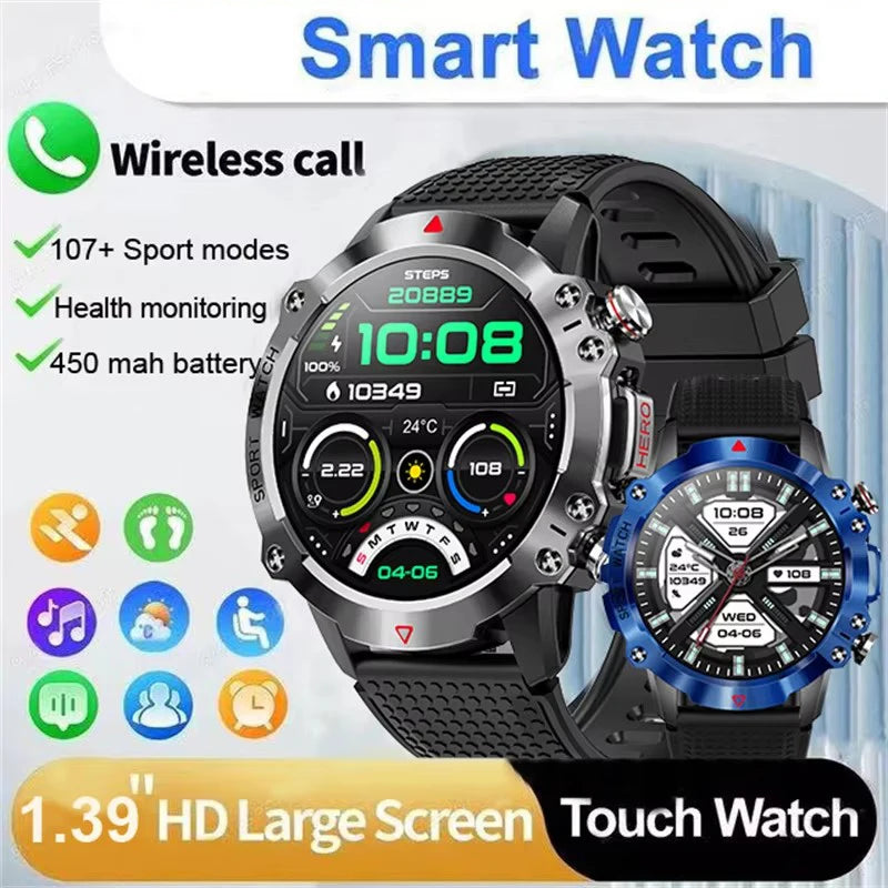 IP67 Waterproof Smart Watches Bluetooth Call Smartwatch Men 1.39 Inch 360*360 HD Screen 100+ Sport Mode for Android IOS 2024