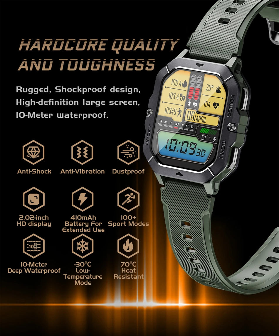 2.02 Inch Military Outdoor Smart Watch Men 400 mAh Large Battery GPS Sports Track Fitness Watch 2024 Bluetooth Call Smartwatch