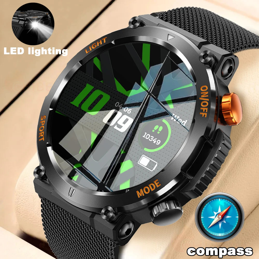 2024 Outdoor smartwatch For Men LED Lights 1.46 inch Compass Heart rate Monitor Sleep Tracker Watches Sports Fitness Smart Watch