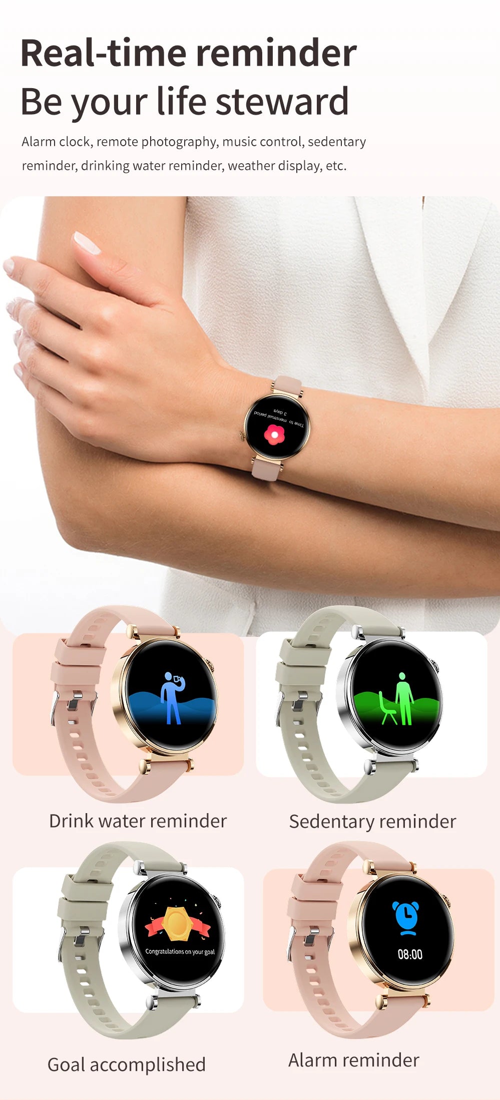 2024 New Bluetooth Call Smart Watch Women Blood Sugar Blood Oxygen Monitoring Watch 200 MAH Battery lP68 Waterproof Smartwatch