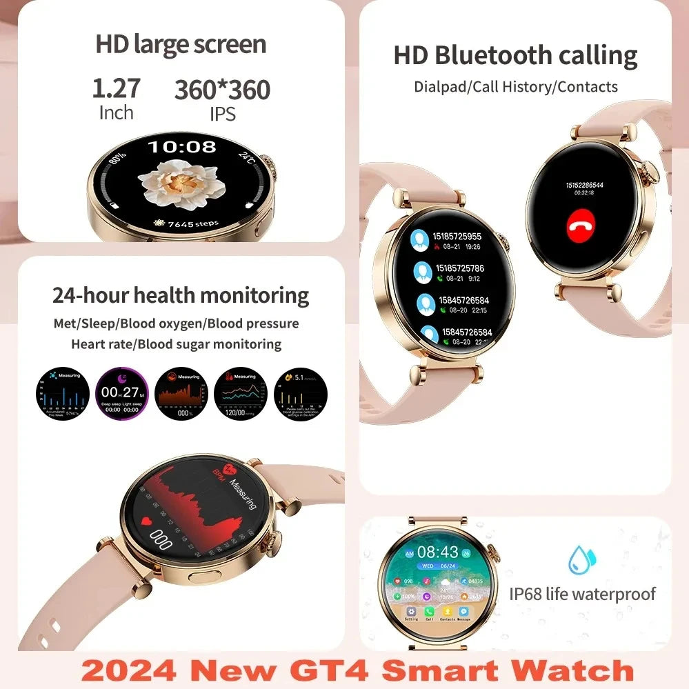 2024 New Bluetooth Call Smart Watch Women Blood Sugar Blood Oxygen Monitoring Watch 200 MAH Battery lP68 Waterproof Smartwatch