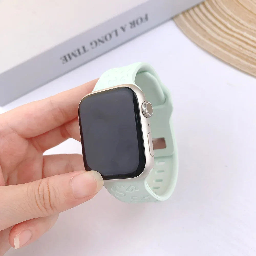 Engraved Silicone Strap for Apple Watch Band Ultra 2 49mm 45mm 44mm 42mm 41mm 38 40mm Bracelet for Iwatch Series 9 8 7 6 SE 5 4