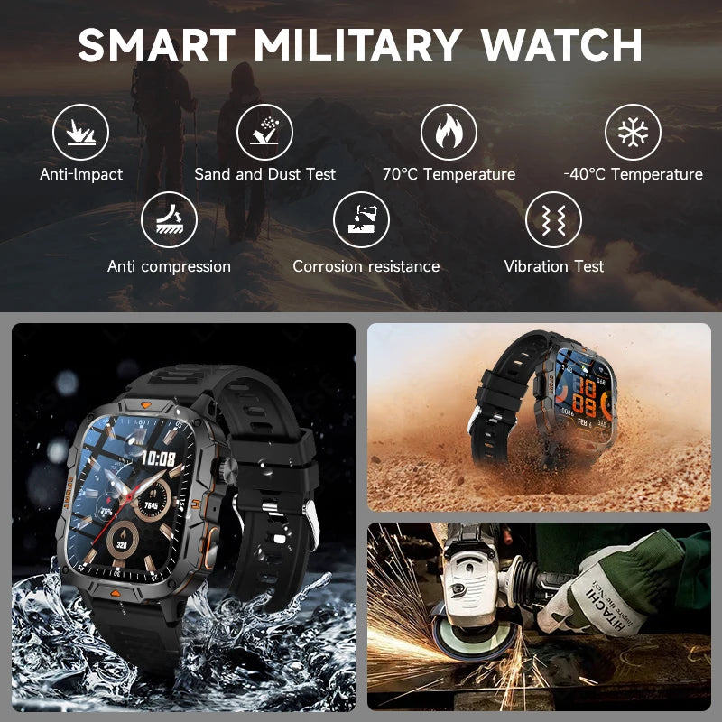 2024 Outdoors Smart Watch Men With LED Flashlight Bluetooth calling 1.96"HD Waterproof Watch Sleep monitoring Smartwatch Man New