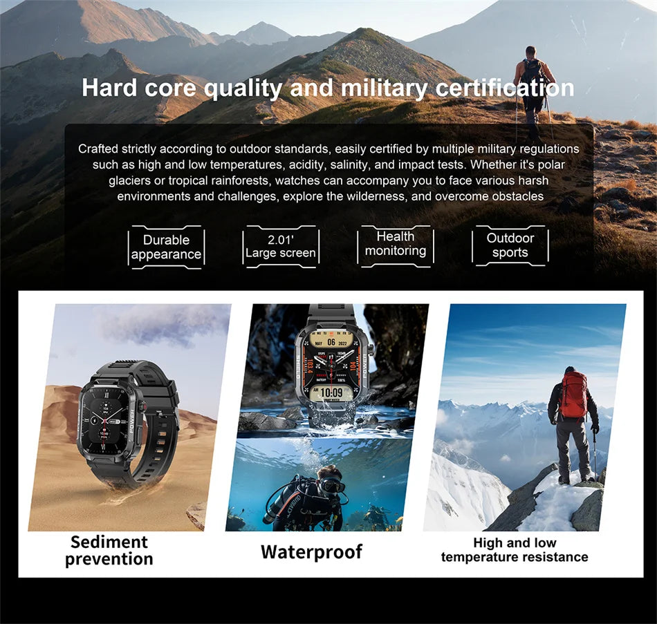 2024 New Outdoor Military Smart Watch Men Bluetooth Call Smartwatch For Android IOS IP68 Waterproof Sports Fitness Smart Watches