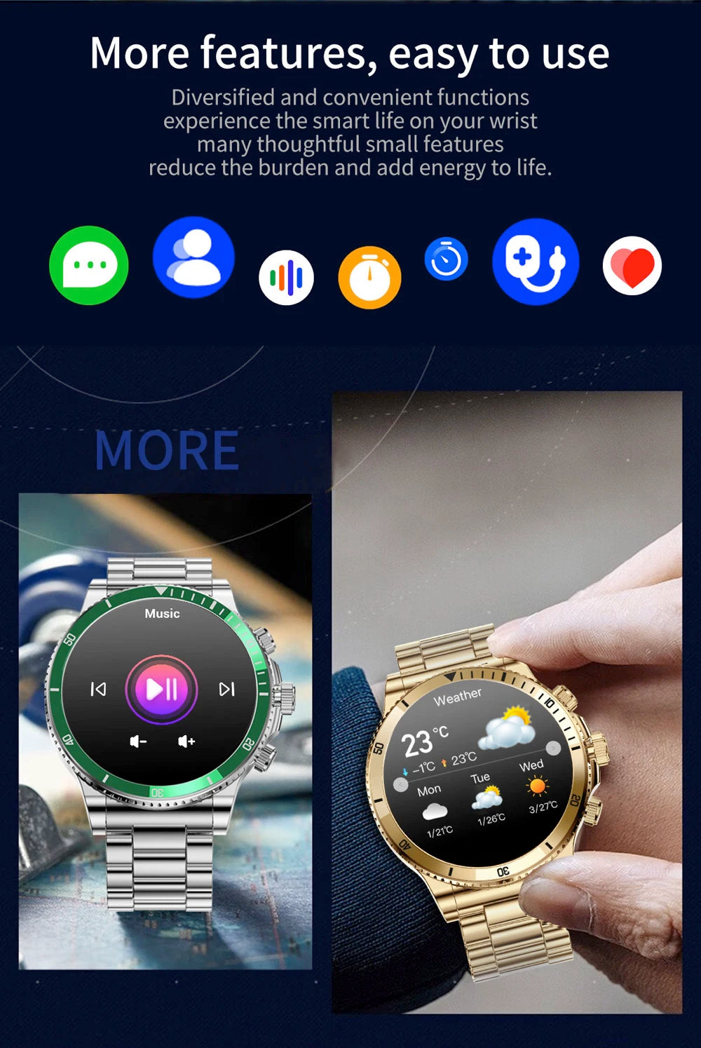 2024 Newest Business Blue Tooth Call Smart Watch 1.53" Waterproof Sports Fitness Heart Rate Watches Music Fashion Men Smartwatch