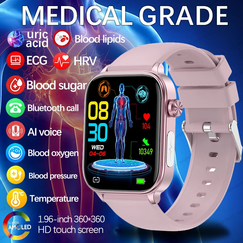 ECG+PPG Blood Lipids Blood Glucose Smart Watch For Men Fitness Tracker Bluetooth Call Clock Uric Acid Health Smartwatch 2024 New