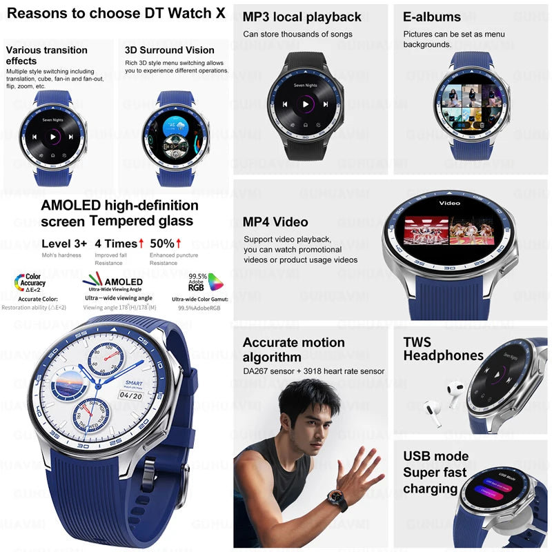 2024 NEW For OPPO Watch X Smart Watch Men 3D Surround Vision Video Player 32Gb Memory Bluetooth call Smartwatchs For Android IOS