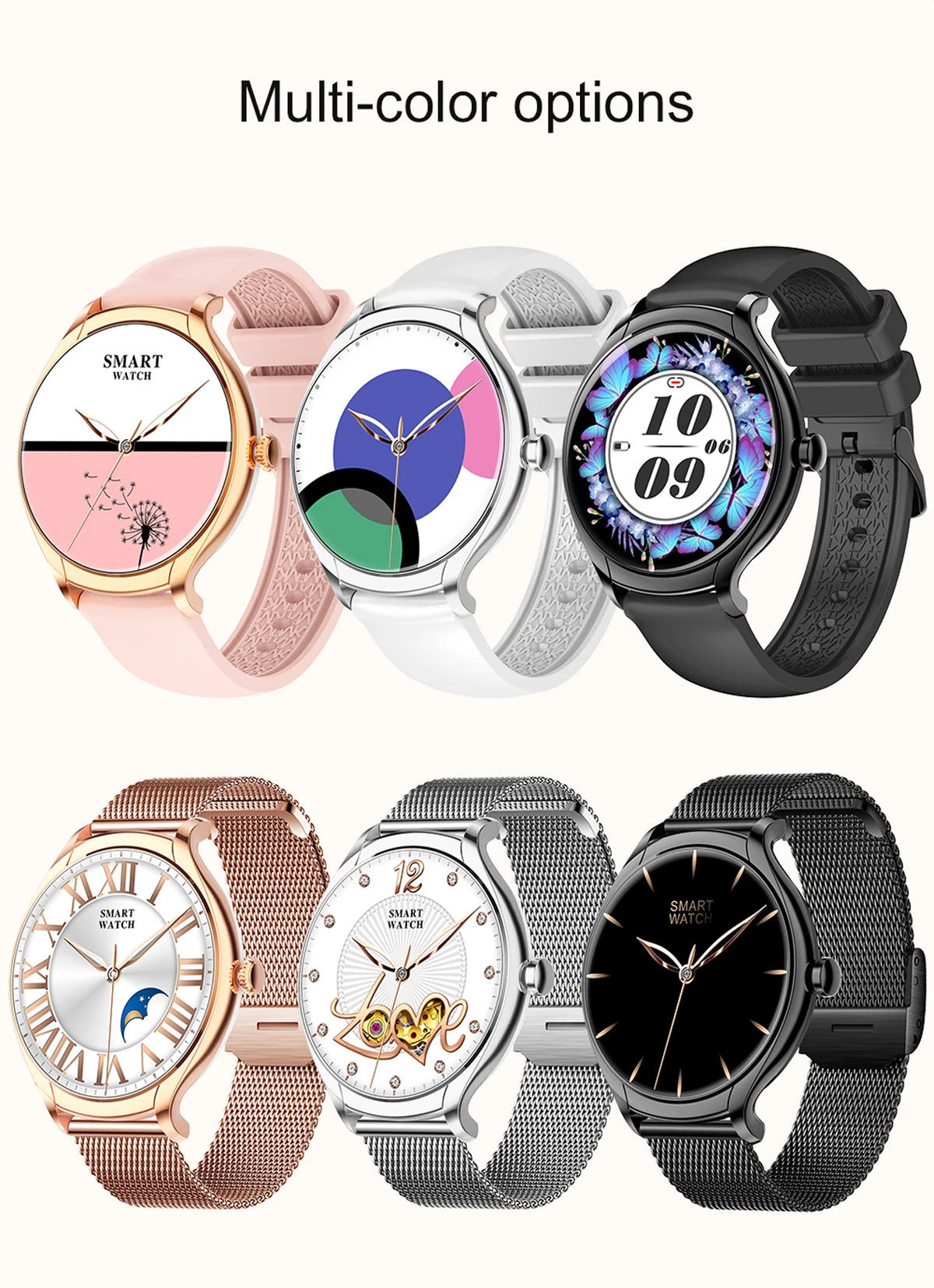 2024 Fashion Smart watches for Women Amoled screen Heart Rate IP68 Waterproof Android Round Shape  Digital BT call smart Watch