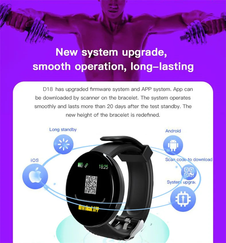 New Sports Smart Watch for Men Women Bluetooth Fitness Tracker Bracelet Heart Rate Blood Pressure for Android iOS Kid Smartwatch