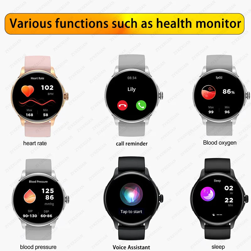 2024 New AMOLED Smart Watch Women 1.43 inch Screen Bluetooth Call Voice Control IP68 Waterproof Fitness Bracelet Smartwatch Men