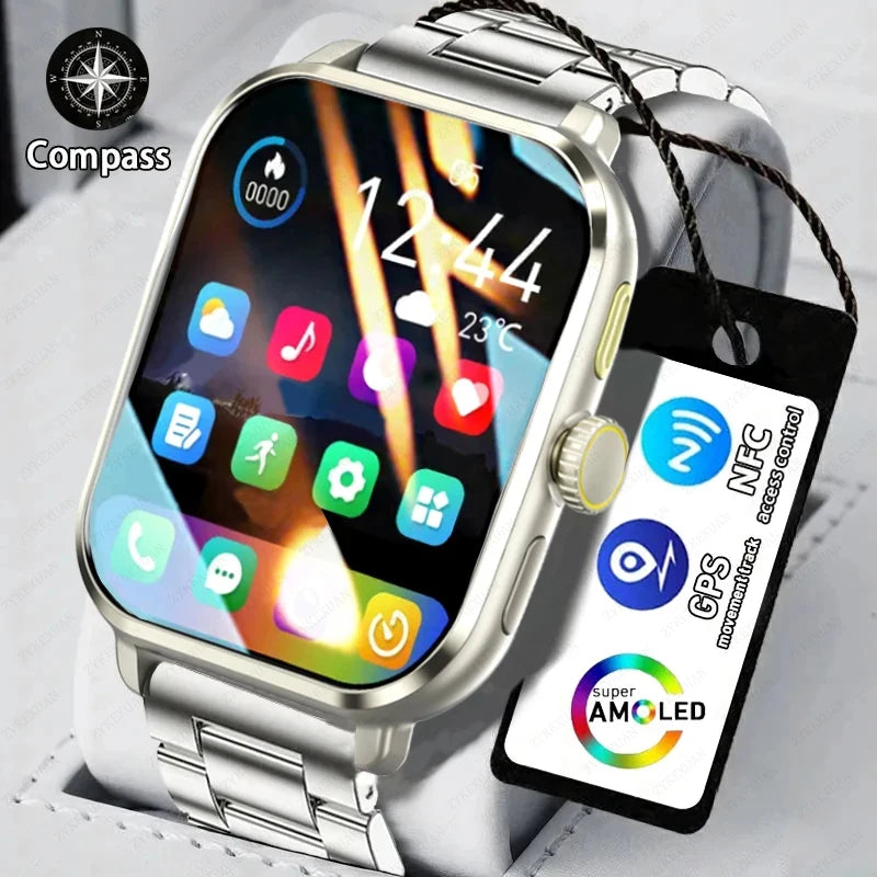 2024 For New Smart Watch High Refresh AMOLED Screen Always Show Time Bluetooth Call NFC GPS Men Smartwatch For Huawei Android