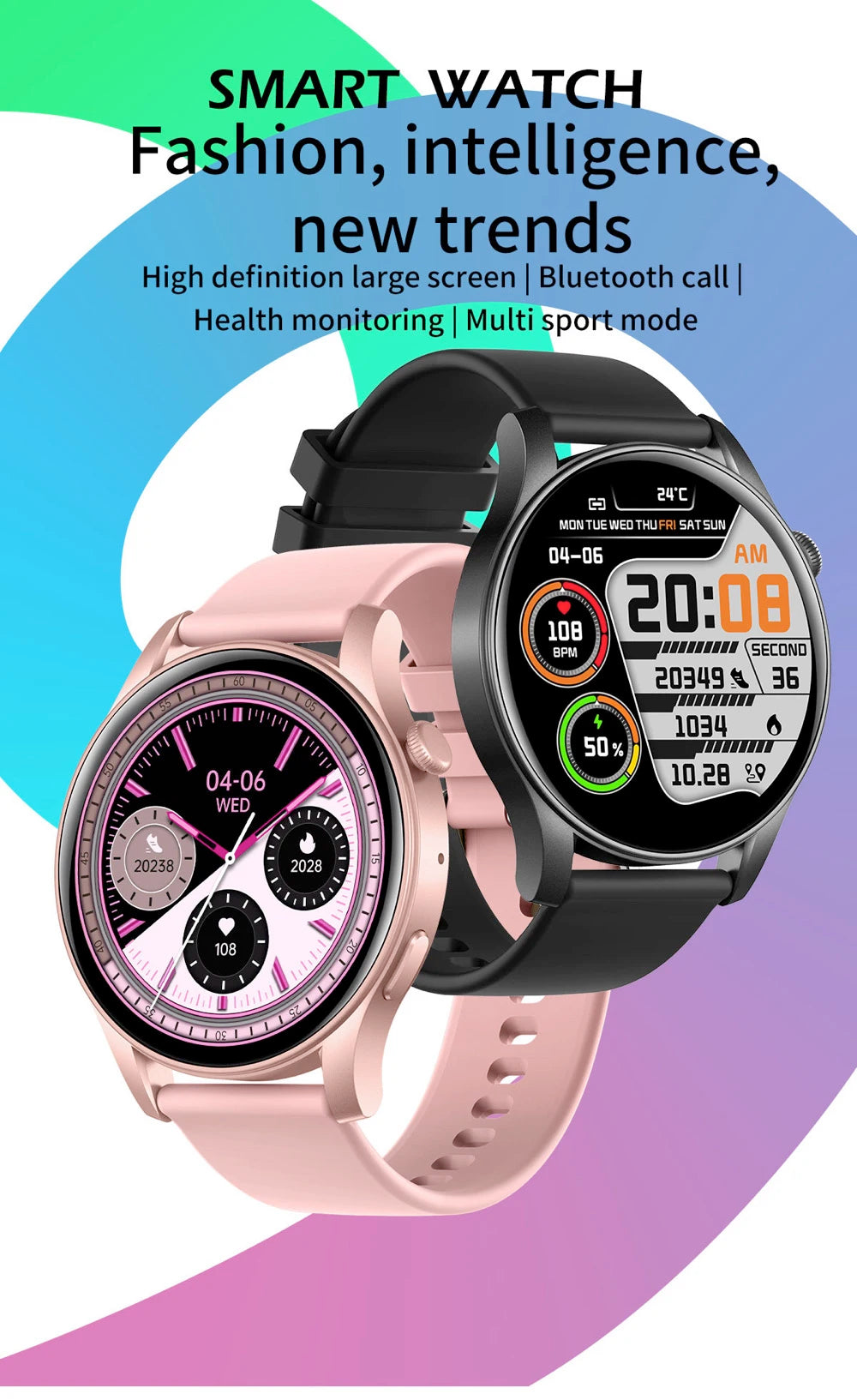 Smart Watch Sports For Women Men 2024 Blue Tooth Call 1.43'' AMOLED Screen Waterproof Heart Rate Voice Assistant Smartwatch