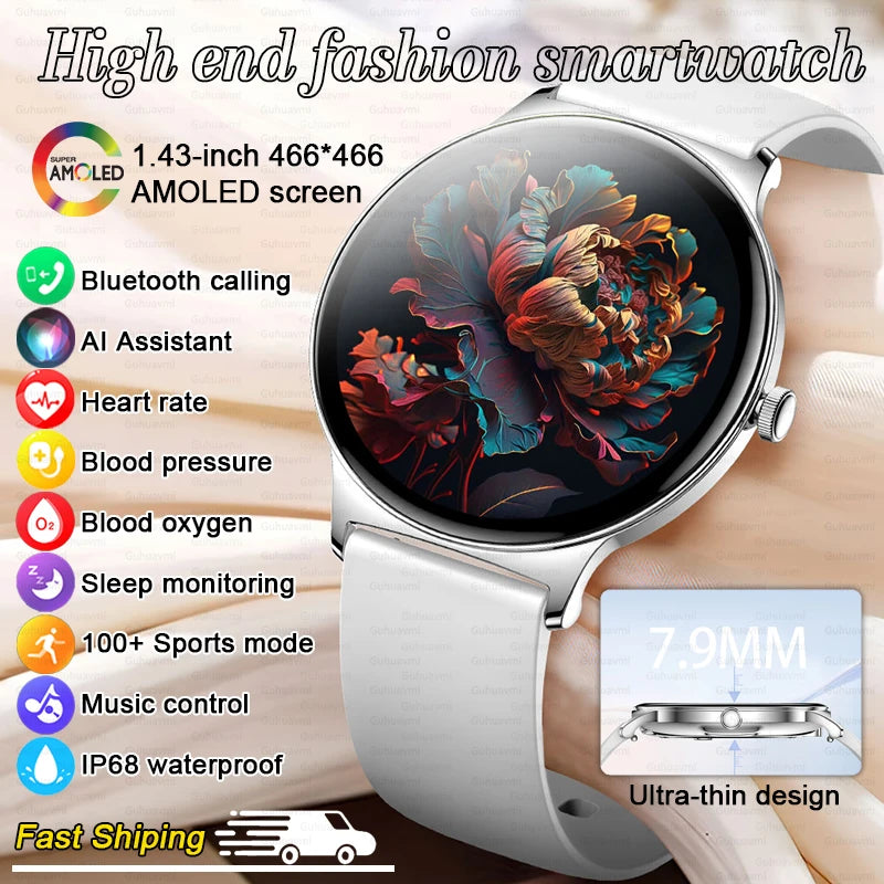 For Xiaomi Huawei 2024 New 1.43 inches Bluetooth Call Smartwatch Women Men AMOLED 466*466 HD Pixel Display Smartwatches Ladies ﻿