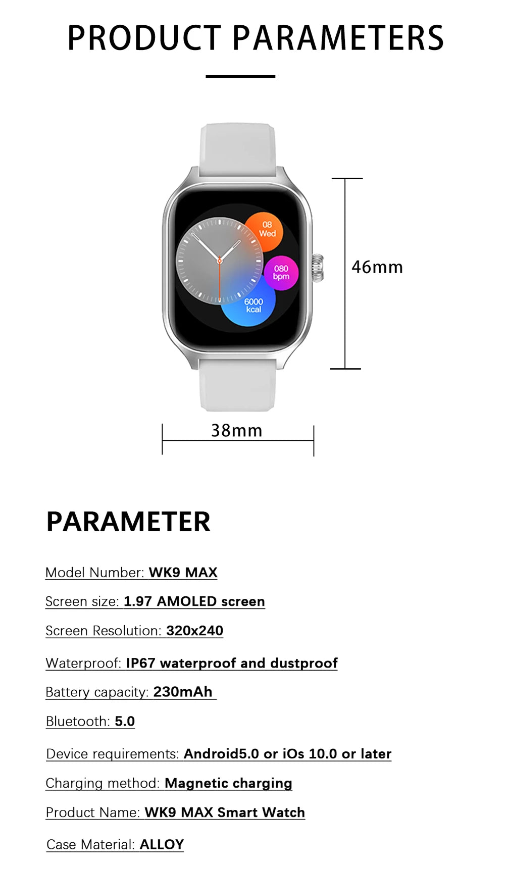 2024 New WK9 MAX call Smart Watch Waterproof Sport Fitness Tracker Multifunction Bluetooth  Large 1.97'' AMOLED Men Woman For