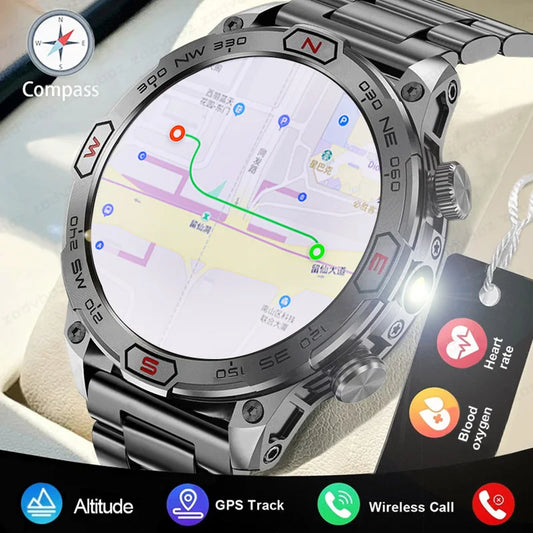 2024 New Outdoor Sport GPS Compass Smart Watch Men HD Screen Heart Rate Bluetooth Call 1ATM Waterproof Smartwatch For Android