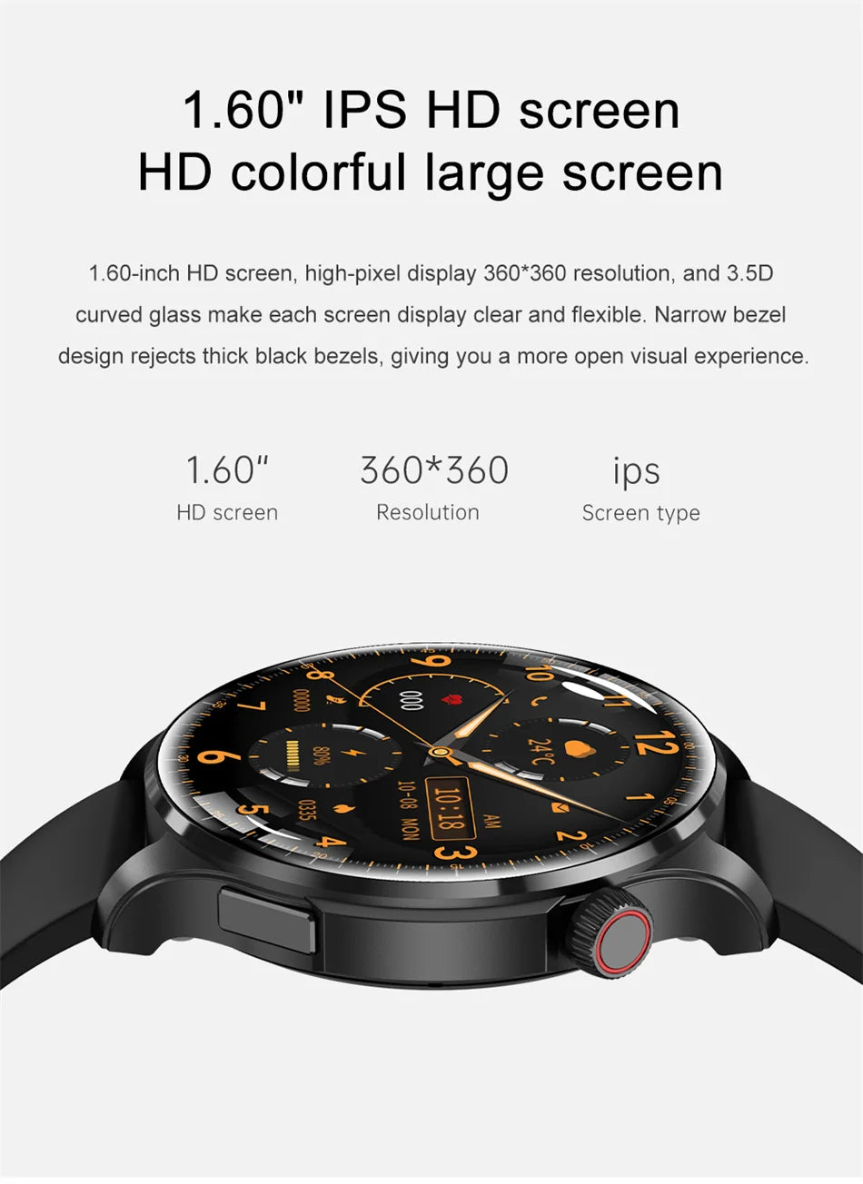 2024 New Smart Watch Men GPS Track Heart Rate AMOLED 360*360 HD Screen Blood Sugar BT Call IP68 Waterproof Smartwatch For HUAWEI