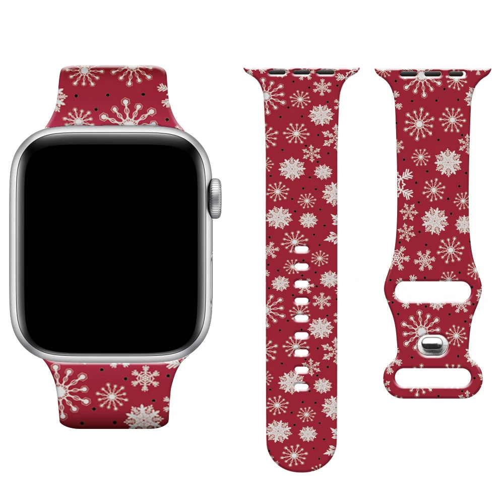 Christmas Print Strap For Apple Watch Band 45mm 44mm 42mm 41mm 40mm 49mm 38/40mm Correa Bracelet iwatch Series ultra 7se 3 6 8 9