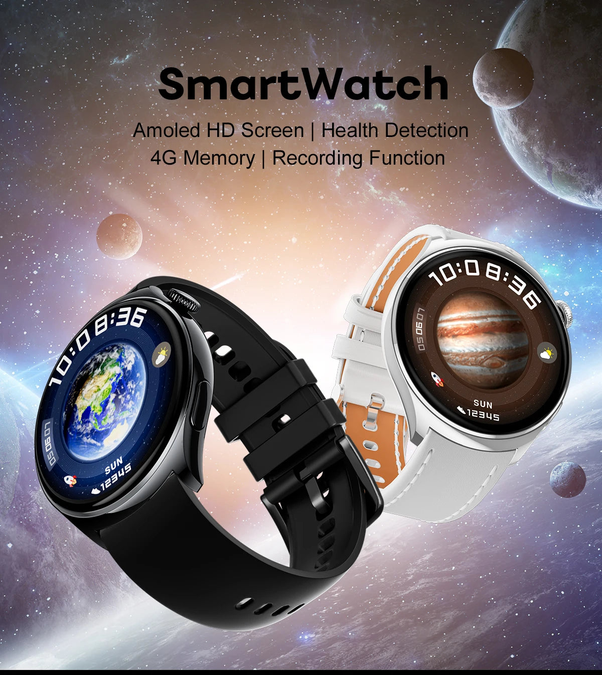 2024 NEW For Android Watch HD4 AMOLED Smart Watch Men 1.43" HD Screen 1GB Local Music Men Waterproof Smartwatch