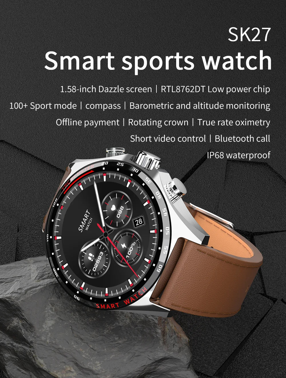 NFC Smart Watch Men AMOLED HD Screen Sport Watches Women Bluetooth Call GPS Tracker Compass IP68 Waterproof Smartwatch 2024 New