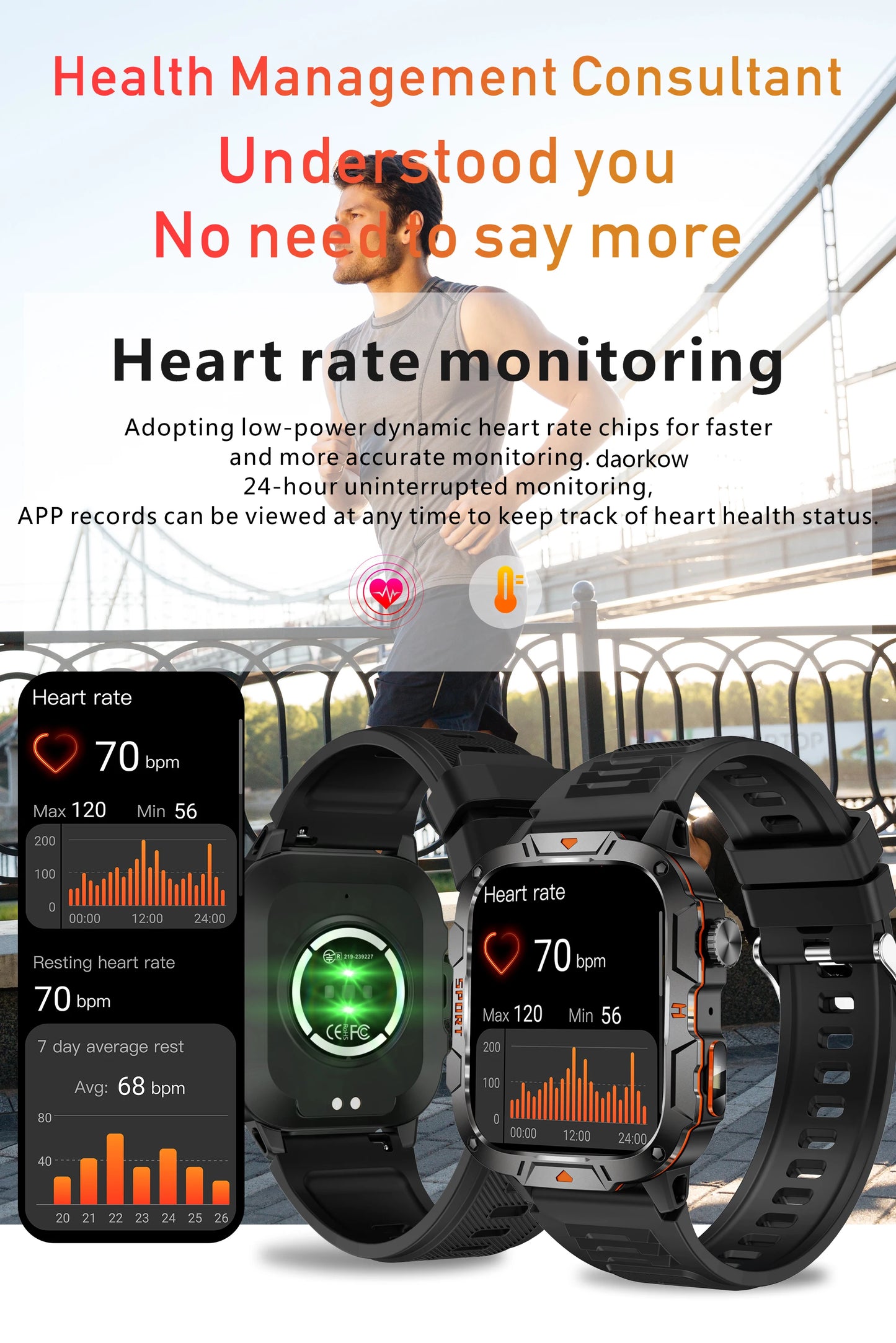 2024 Outdoor Military 3ATM Waterproof Smart Watch Men 420mAh Battery Heart Rate Sports Fitness Watches Bluetooth Call Smartwatch