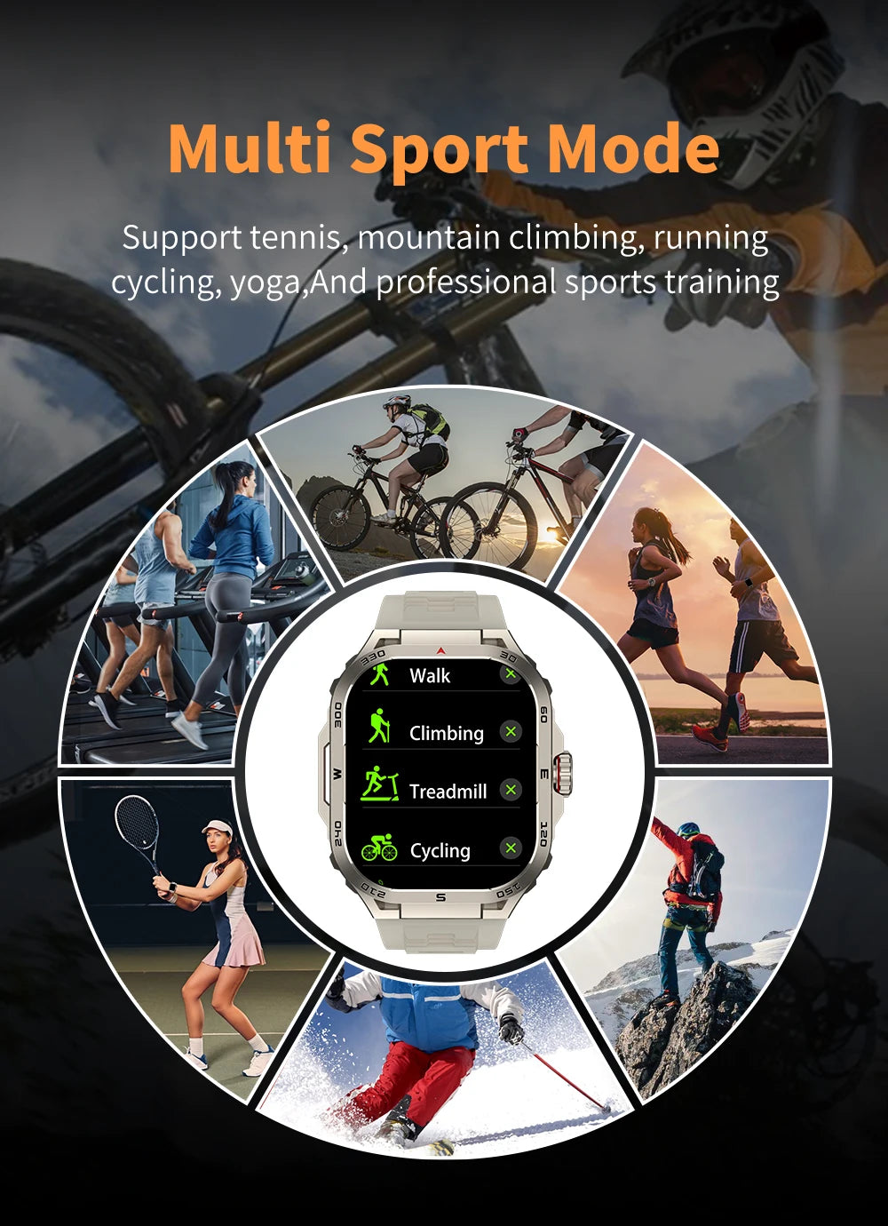 2024 New Outdoor Sports Fitness Tracker For Men Heart Rate Health SmartWatche Compass Bluetooth Call Music Waterproof For HUAWEI