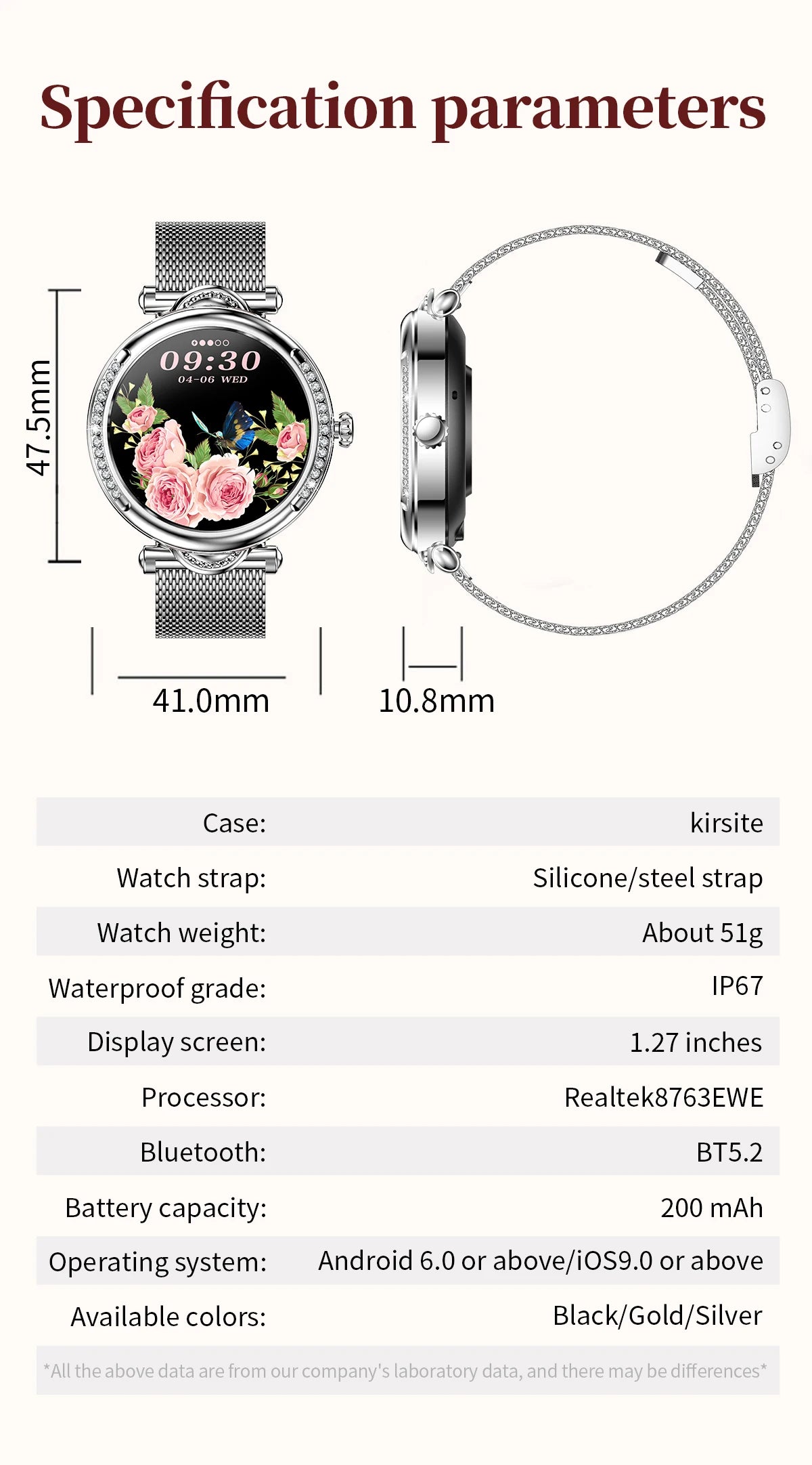 2024 Fashion Smart Watch for Women Lady Health Monitoring 1.27inch Screen IP67 Waterproof BT Calling Diamond Fashion Smartwatch