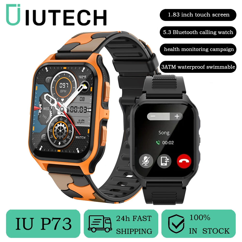 IUTECH P73 Smart Watch 2024 Bluetooth call Watches Military 3ATM Waterproof Sport Ftiness Smart Watch for Men Women Smarthwhatch