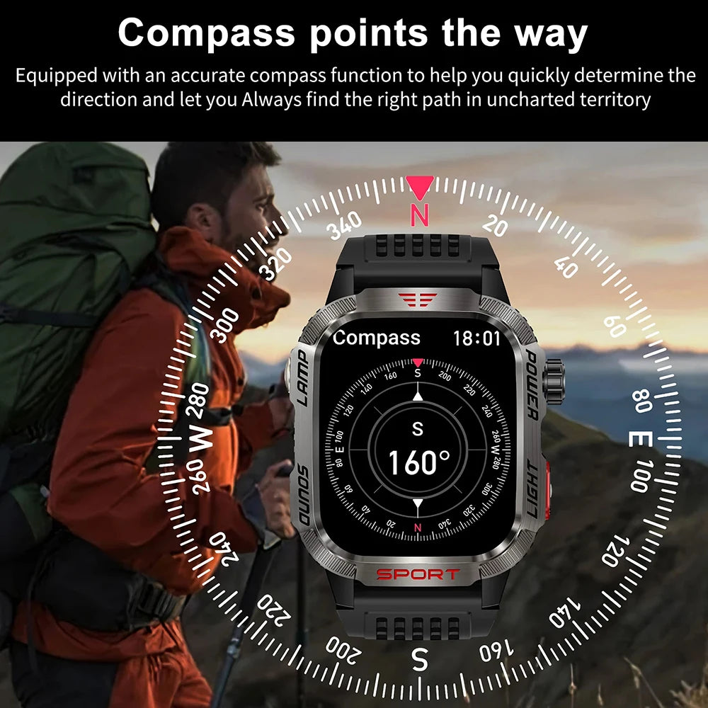 2024 New Outdoor Smartwatch Men Sports Fitness Tracker 2.01-inch IPS IP68 Waterproof Compass Bluetooth Call 600Mah Smartwatch