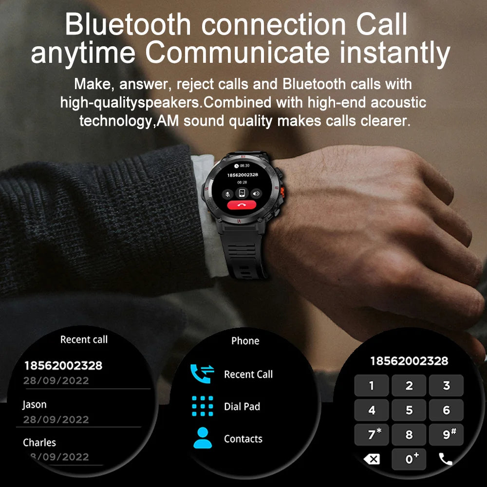 2024 New For Huawei Smart Watch Men LED Flashlight Heart Rate Outdoor Sport Fitness IP68 Waterproof Bluetooth Call Smartwatch