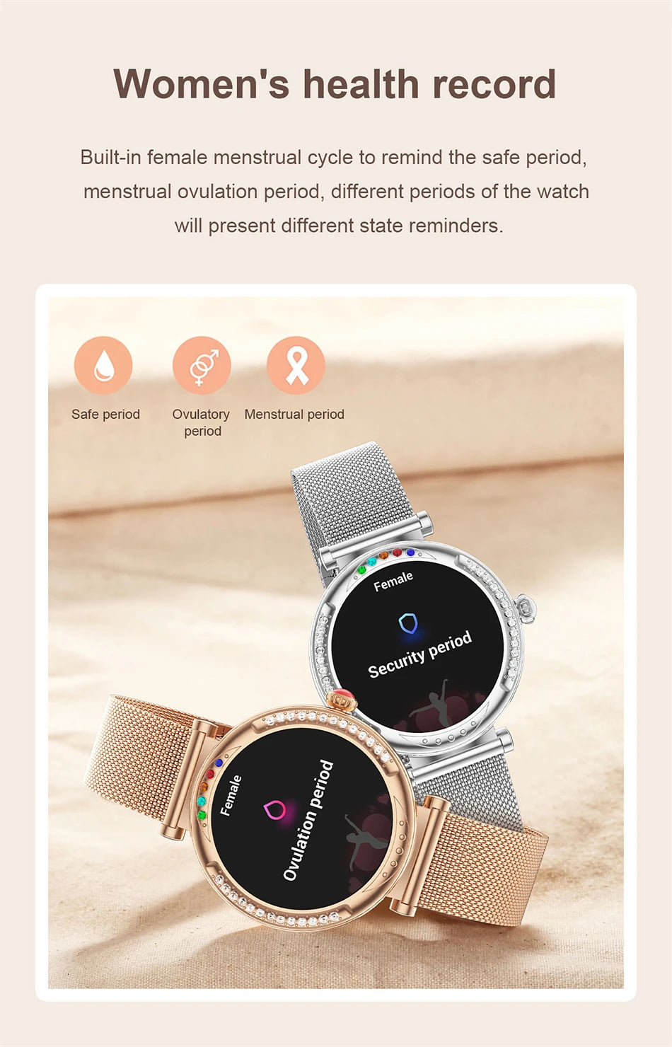 For Android Xiaomi Smart Watch Women Heart Rate Sports Fashion Ladies Bracelet Bluetooth Call Waterproof Smart Watch 2024 New