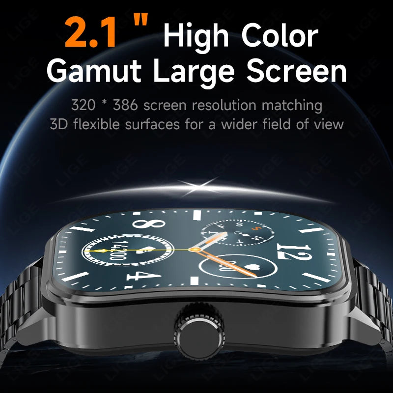 LIGE Smart Watches Men 2.1 inch 3D Screen Sports Bracelet Blood Oxygen Health Monitor Voice Assistant Waterproof Smartwatch 2024