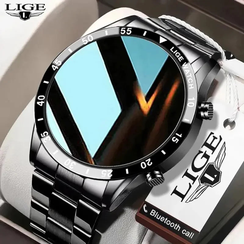 LIGE 2024 Smart Watch For Men Full Circle Touch Screen Bluetooth Call Men Smartwatch Waterproof Sport Activity Fitness Watch+Box