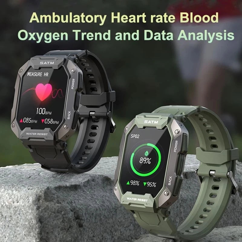 C20 Military Smart Watch Men Carbon Black Ultra Army Outdoor IP68 5ATM Waterproof Heart Rate Blood Oxygen Satm Smartwatch 2024