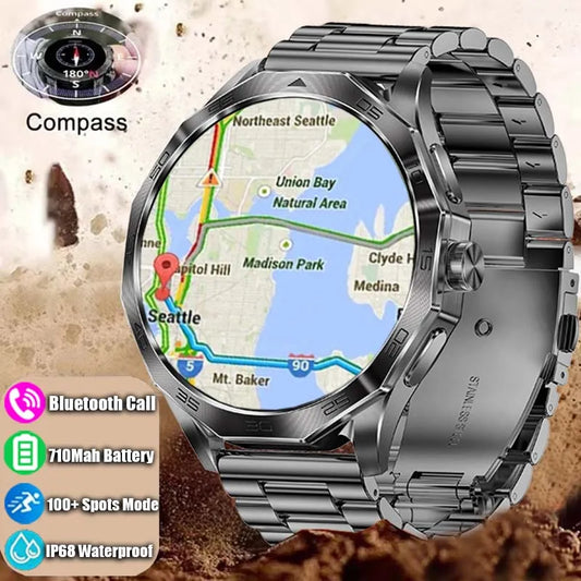 2024 New Men Compass Smartwatch Bluetooth Call GPS Track 400+ Free Dial 1.85" Ultra AMOLED Screen Waterproof Sports Smartwatch